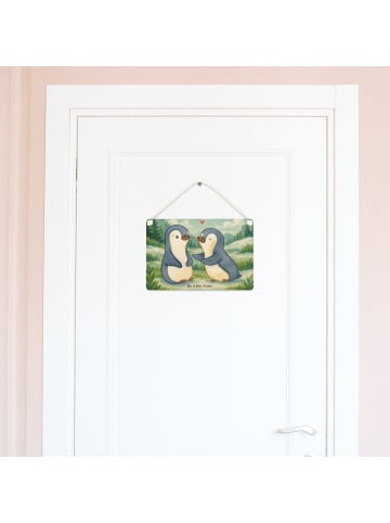 Mr. & Mrs. Panda Wandbild Holz Pinguine trösten Design ohne Spruch in Weiß