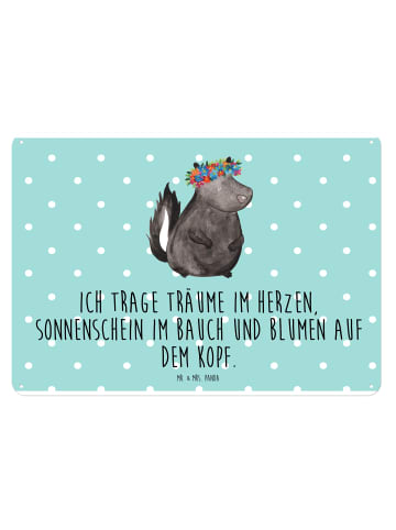 Mr. & Mrs. Panda Wandbild Stinktier  mit Spruch in Türkis Pastell