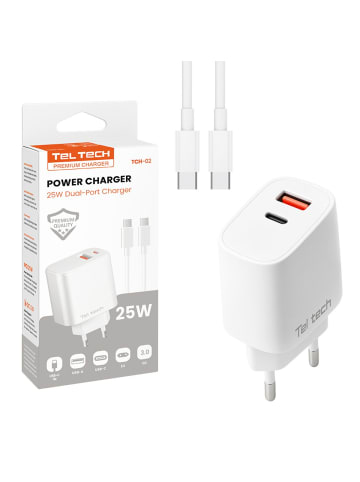 Wisam Teltech Schnellladegerät USB / USB-C 25W + Kabel USB-C USB-C QC 3.0