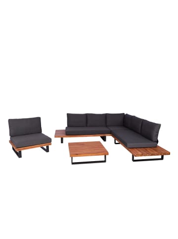 MCW Garten-Garnitur mit Sessel H54, Braun, Polster dunkelgrau