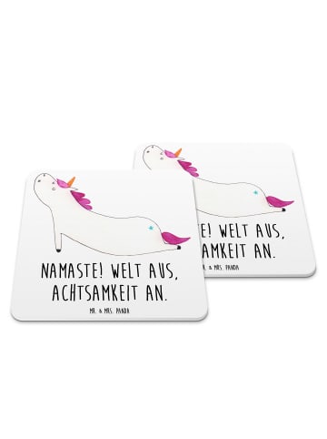 Mr. & Mrs. Panda Bierdeckel Einhorn Yoga mit Spruch in Weiß