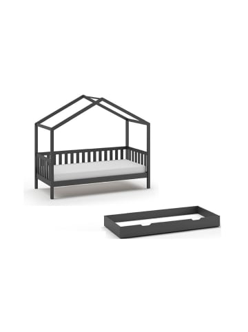 58 aufm Kessel HAUSBETT Kapua 210x170x97 mit Bettschublade Massivholz in Anthrazit