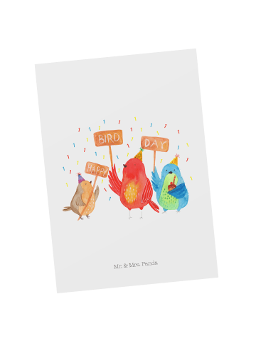 Mr. & Mrs. Panda Postkarte 1. Geburtstag Happy Bird Day ohne Spruch in Weiß