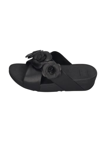 fitflop Pantoletten LULU FLOWER CROSS SLIDES in schwarz