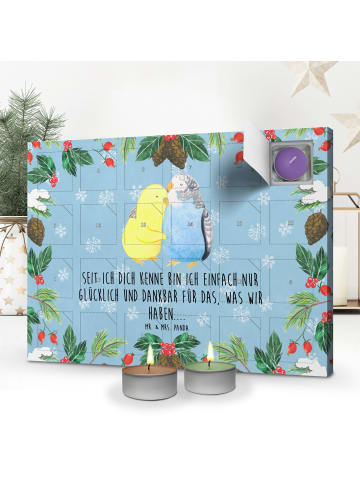 Mr. & Mrs. Panda Adventskalender Wellensittich Liebe mit Spruch in Eisblau
