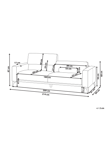 Beliani 3-Sitzer Sofa ANGE in Blau/Schwarz - (W) 214 x (H) 68 x (L) 84 cm