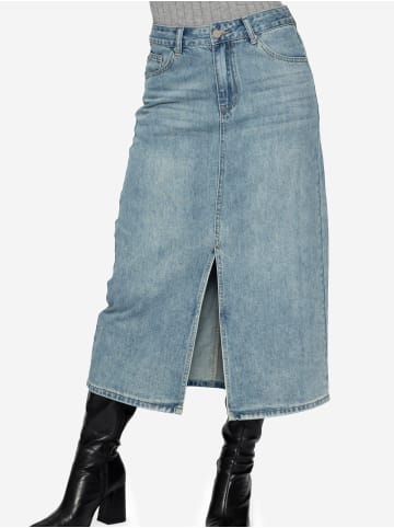 SASSYCLASSY Midi Jeans Rock mit Schlitz in Blau
