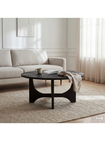 home24 home24 Massiver Couchtisch rund aus Massivholz in Pinie Schwarz (40 cm) in Pinie Schwarz