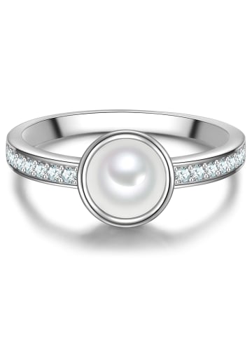 Trilani Ring aus Sterling Silber mit Zirkonia und Muschelkernperle in silber