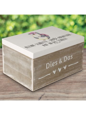 Mr. & Mrs. Panda Holzkiste Schulanfang Abenteuer mit Spruch in Weiß