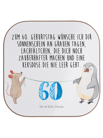 Mr. & Mrs. Panda Untersetzer 60. Geburtstag Maus Pinguin mit Spruch in Weiß