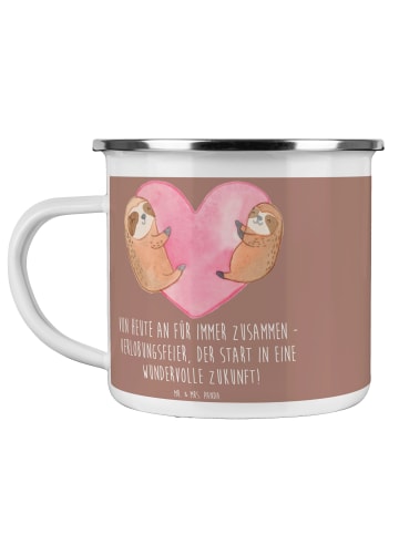 Mr. & Mrs. Panda Camping Emaille Tasse Verlobungsfeier ZuMenschmen ... in Braun Pastell