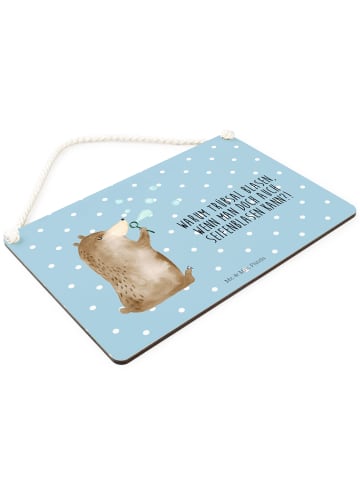 Mr. & Mrs. Panda Holzschild Bär Seifenblasen mit Spruch in Blau Pastell