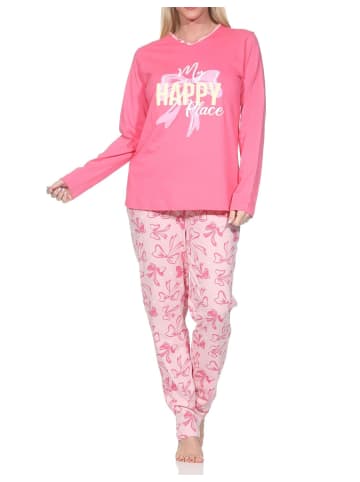 NORMANN Schlafanzug langarm Pyjama Schleifen Motiv in pink