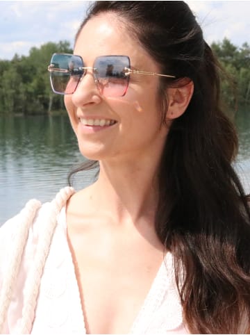 styleBREAKER Rechteckige Sonnenbrille in Gold / Blau-Rosa Verlauf