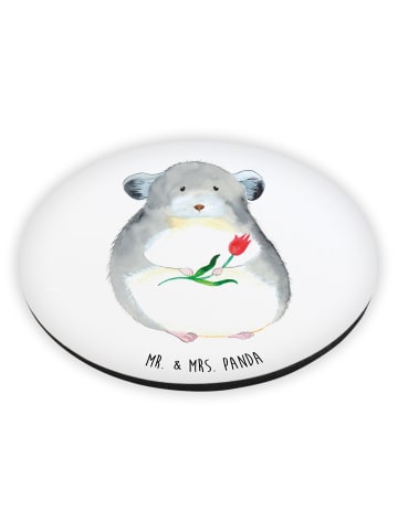 Mr. & Mrs. Panda Rund Magnet Chinchilla Blume ohne Spruch in Weiß