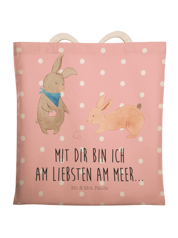 Mr. & Mrs. Panda Einkaufstasche Hasen Muschel mit Spruch in Rot Pastell