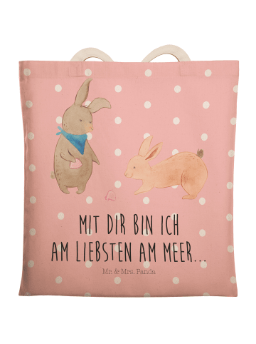Mr. & Mrs. Panda Strandtasche Hasen Muschel mit Spruch in Rot Pastell