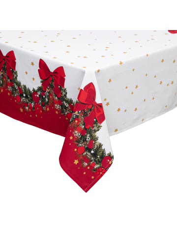 Atmosphera Créateur d'intérieur Weihnachtstischdecke mit Girlandenaufdruck in Mehrfarben, 140 x 0,5 x 240 cm
