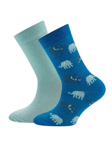 ewers 2er-Set Socken 2er Pack GOTS Elefanten/Uni in aqua-sky