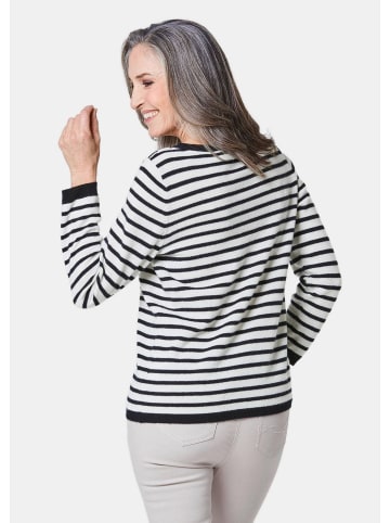 GOLDNER Kaschmirpullover mit U-Boot Ausschnitt in schwarz / weiß / geringelt