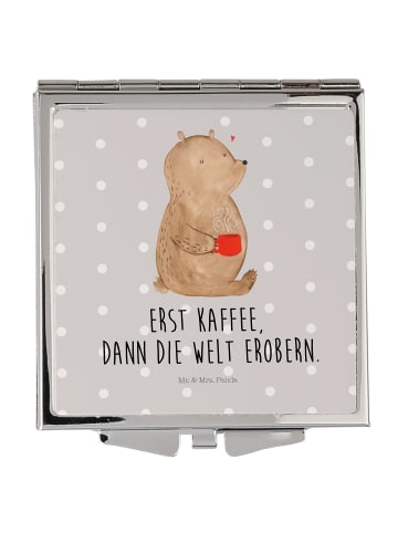Mr. & Mrs. Panda Schminkspiegel klappbar Bär Kaffee mit Spruch in Grau Pastell