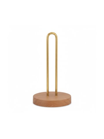 relaxdays Küchenrollenhalter in Natur/ Gold - (B)13 x (H)30,5 x (T)13 cm