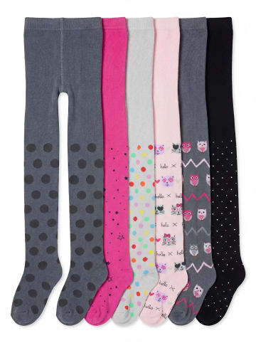 TupTam Mädchen Strickstrumpfhosen Bunt Gemustert 6er Pack in rosa/grau