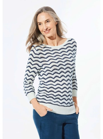 GOLDNER Ringelpullover mit 3/4-Arm und Ajourdetails in cremeweiß / gemustert