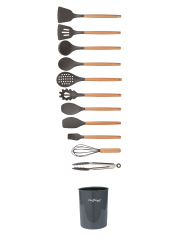 Cheffinger 12-tlg Küchenhelfer-Set mit Holzgriffen in Rot