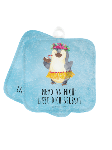 Mr. & Mrs. Panda 2er Set Topflappen Pinguin Kokosnuss mit Spruch in Eisblau