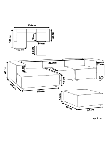 Beliani 2-tlg Ecksofa APRICA in Beige/Schwarz rechtsseitig
