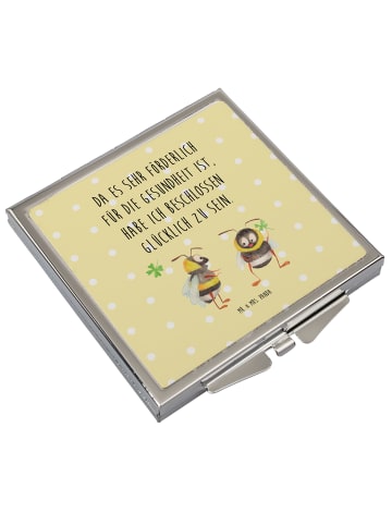 Mr. & Mrs. Panda Frauen Spiegel Hummeln Kleeblatt mit Spruch in Gelb Pastell