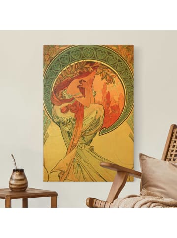 WALLART Leinwandbild Gold - Alfons Mucha - Vier Künste - Die Poesie in Weiß