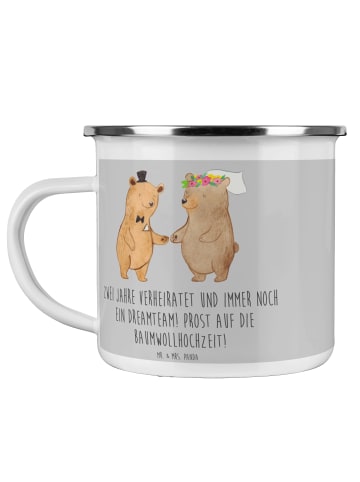 Mr. & Mrs. Panda Camping Emaille Tasse 2. Hochzeitstag Baumwollh... in Heather Grey