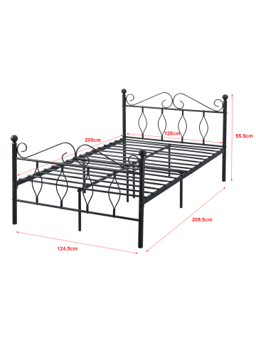 en.casa Metallbett Apolda mit Matratze in Schwarz (B)120cm