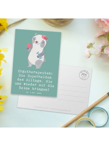 Mr. & Mrs. Panda Grußkarte Ergotherapeutin Superhelden mit Spruch in Meeresbrise