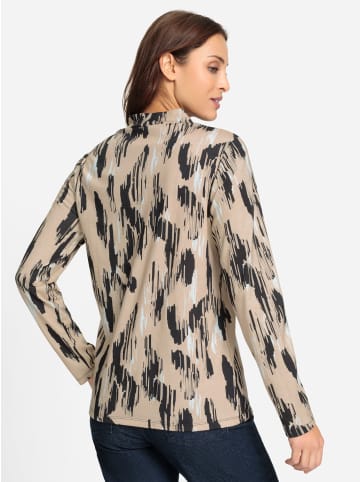 WITT WEIDEN Stehkragenshirt in beige-schwarz-gemustert