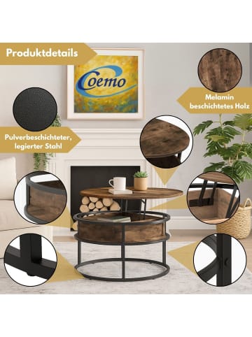 Coemo Couchtisch Swing aus Metall mit verstellbarer Holz Tischplatte in Braun