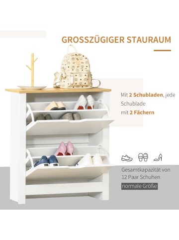HOMCOM Schuhschrank in Weiß & Naturholz 72L x 26B x 80H cm