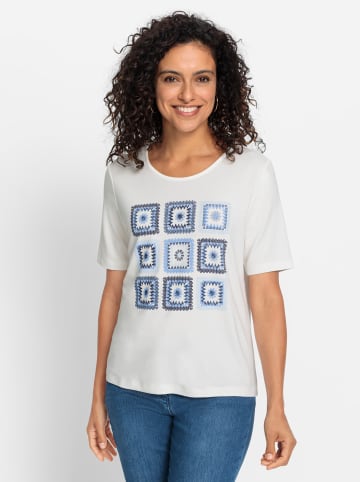 WITT WEIDEN Rundhalsshirt in ecru-jeansblau-bedruckt