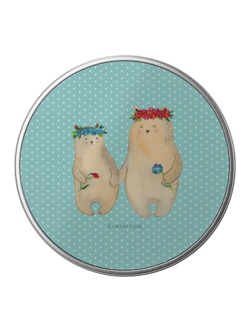 Mr. & Mrs. Panda Blechdose rund Bären mit Blumenkranz ohne Spruch in Türkis Pastell