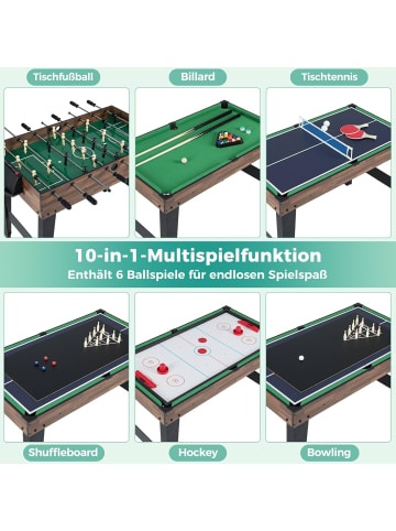 COSTWAY 10 in 1 Multi Spieltisch Tischkicker in Braun