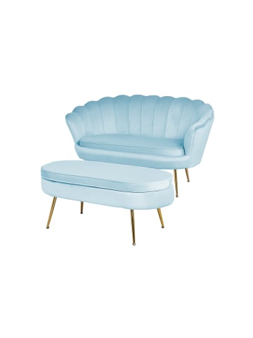 SalesFever Muschelsofa 2-Sitzer elegant Beine Chrom goldfarben und Samtbezug in Hellgrau