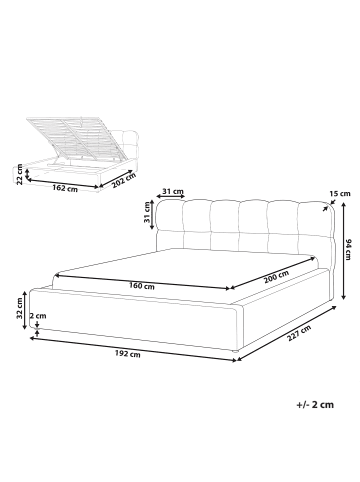 Beliani Doppelbett BASTON in Weiß - (W) 192 x (H) 94 x (L) 227 cm