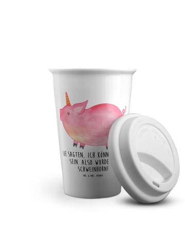 Mr. & Mrs. Panda To Go Becher Einhorn Schwein mit Spruch in Weiß