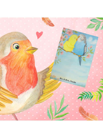 Mr. & Mrs. Panda Grußkarte Wellensittich Liebe Design ohne Spruch in Weiß