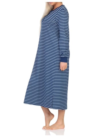 NORMANN Interlock Nachthemd langarm Bündchen Streifenoptik - 87467 in marine