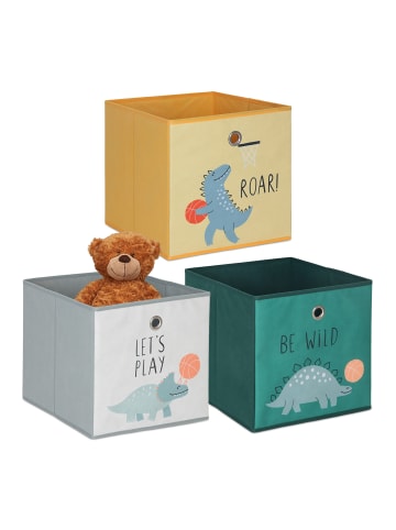 relaxdays 3 x Kinder Aufbewahrungsboxen "Dino" in Bunt - (B)30 x (H)30 x (T)30 cm