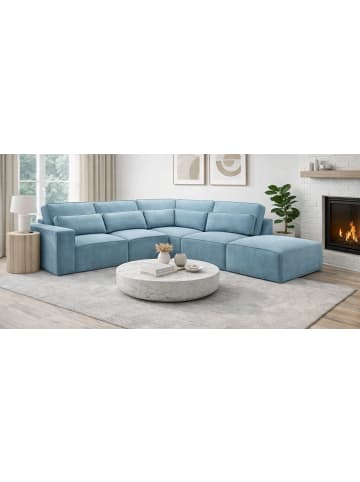 Inn.Furn Ecksofa hellblau Webstoff, Sofa 305 x 281 cm, L-Sofa rechts